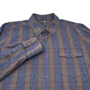 Paige Mens XL Brown Blue Long Sleeve Button Up Cotton Blend Shirt